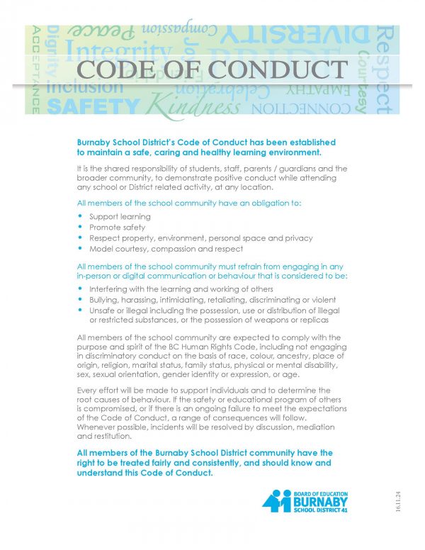 Code of Conduct & Honest Policy | Burnaby Central Secondary School